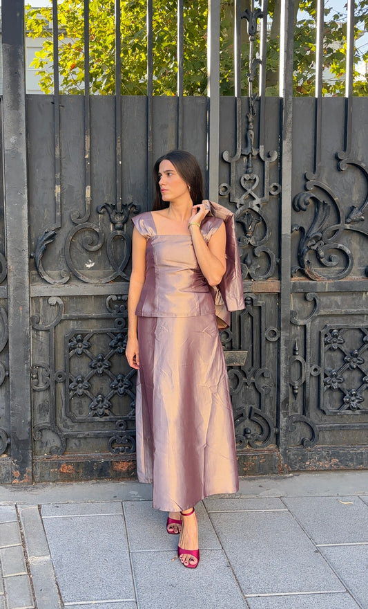 CONJUNTO TOP, FALDA Y CHAQUETA GRISETTA